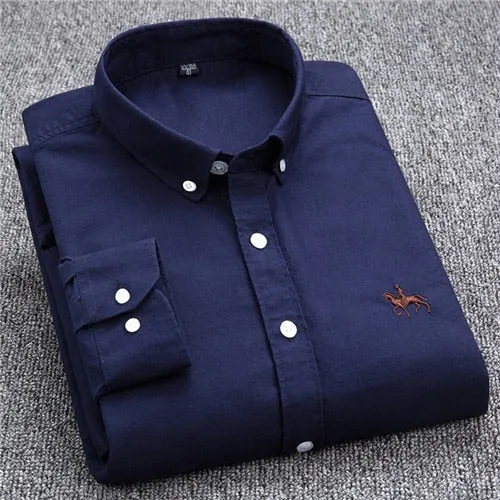 S- 6XL Oxford Shirts For Mens Long Sleeve Cotton Casual Dress Shirts Male Solid Plaid Chest Pocket Regular-Fit Man Social Shirt