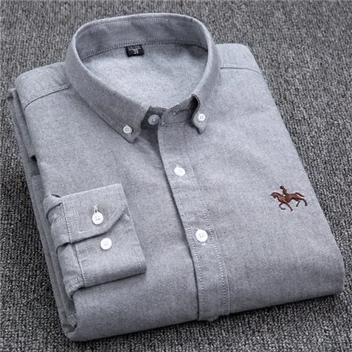 S- 6XL Oxford Shirts For Mens Long Sleeve Cotton Casual Dress Shirts Male Solid Plaid Chest Pocket Regular-Fit Man Social Shirt