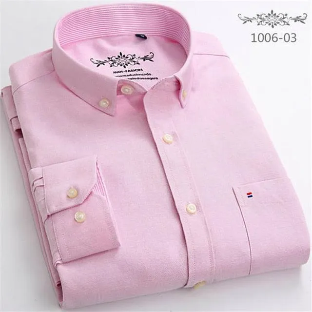 S- 6XL Oxford Shirts For Mens Long Sleeve Cotton Casual Dress Shirts Male Solid Plaid Chest Pocket Regular-Fit Man Social Shirt