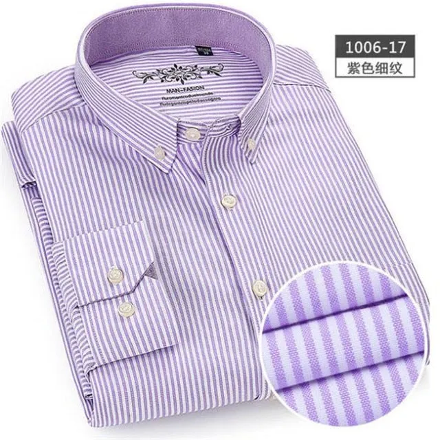 S- 6XL Oxford Shirts For Mens Long Sleeve Cotton Casual Dress Shirts Male Solid Plaid Chest Pocket Regular-Fit Man Social Shirt