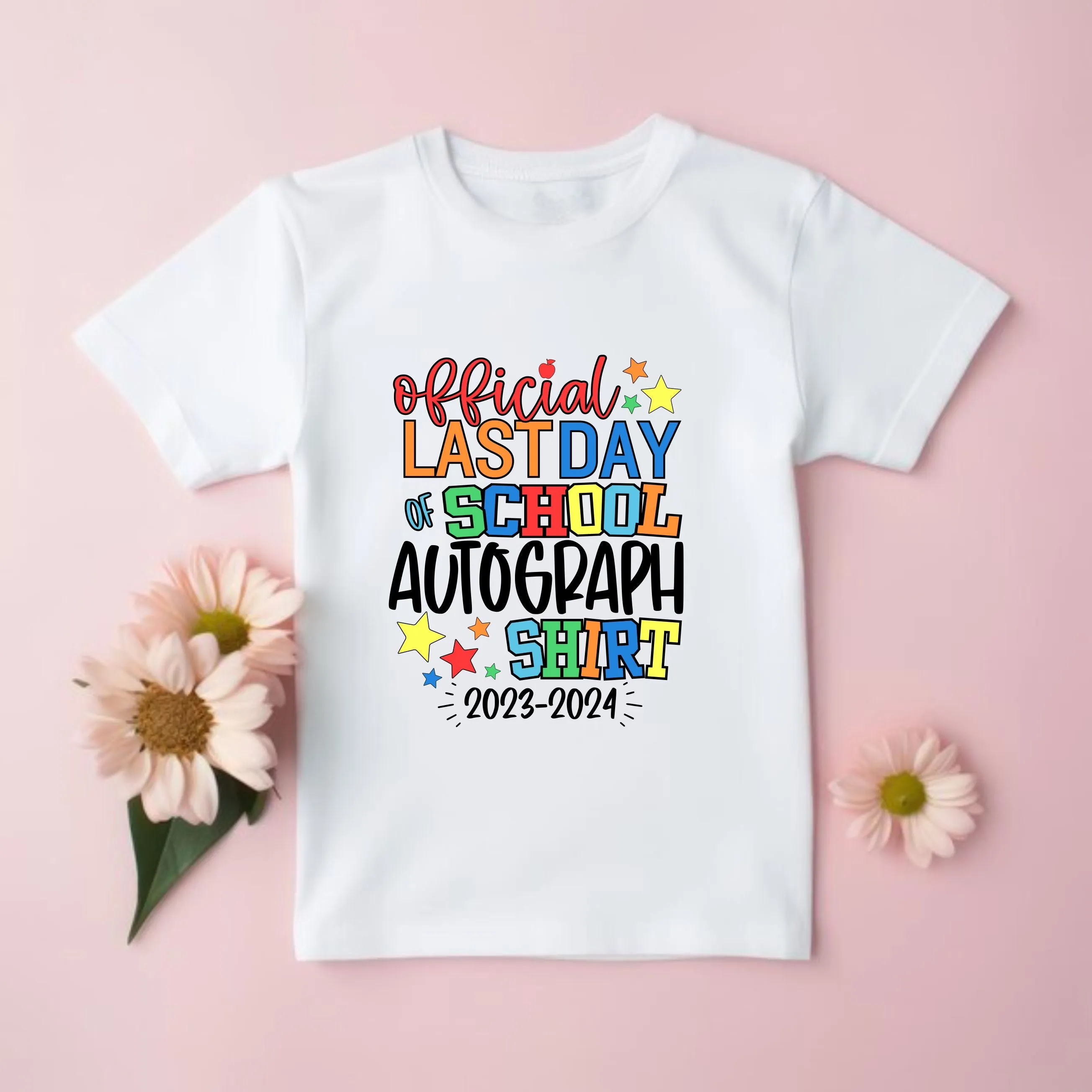 School Leaver Autograph T-Shirts | End Of Year Leavers Tops |  Last Day Nursery | Preschool leavers | Friends Sign Their Names