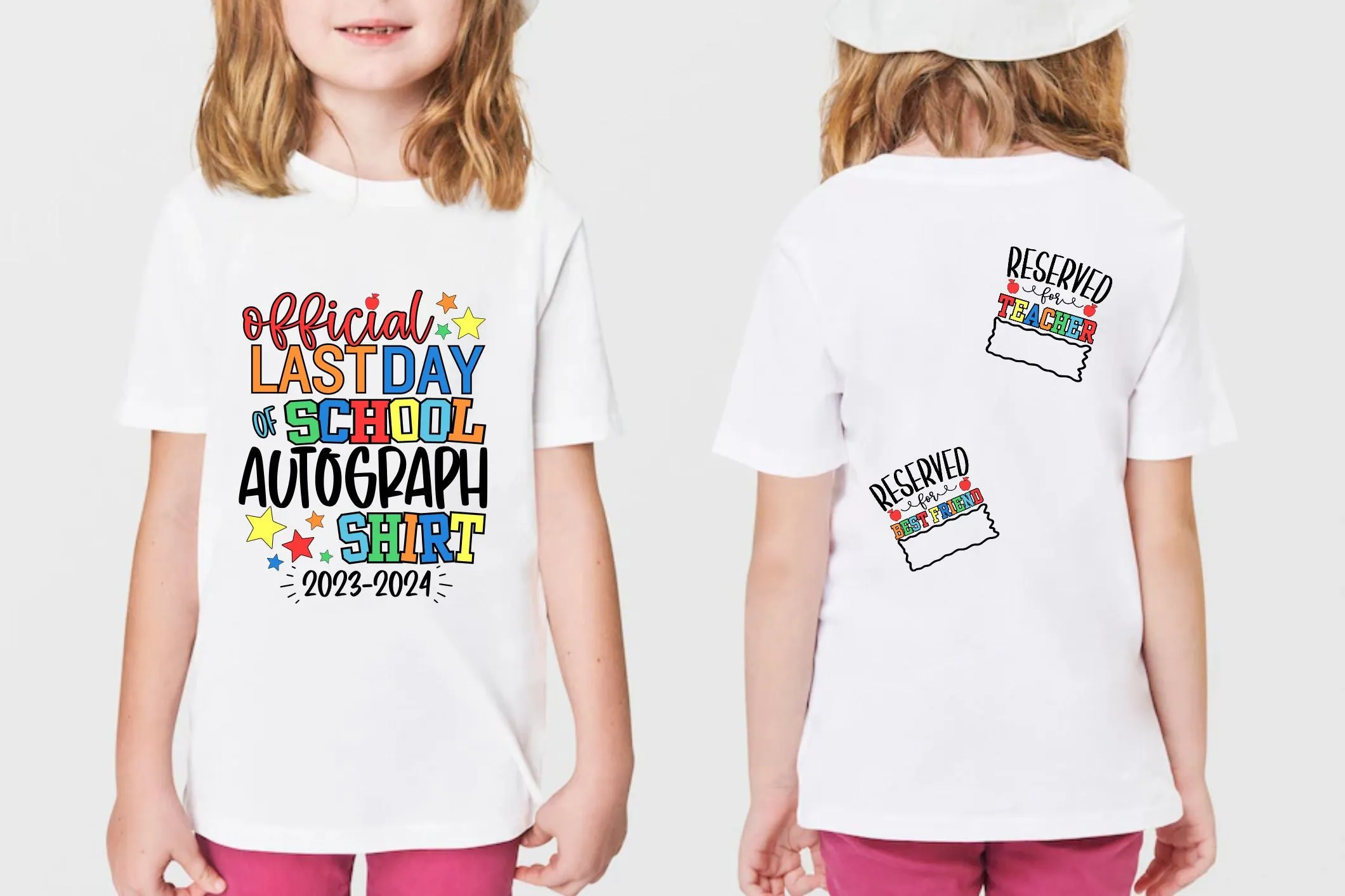 School Leaver Autograph T-Shirts | End Of Year Leavers Tops |  Last Day Nursery | Preschool leavers | Friends Sign Their Names