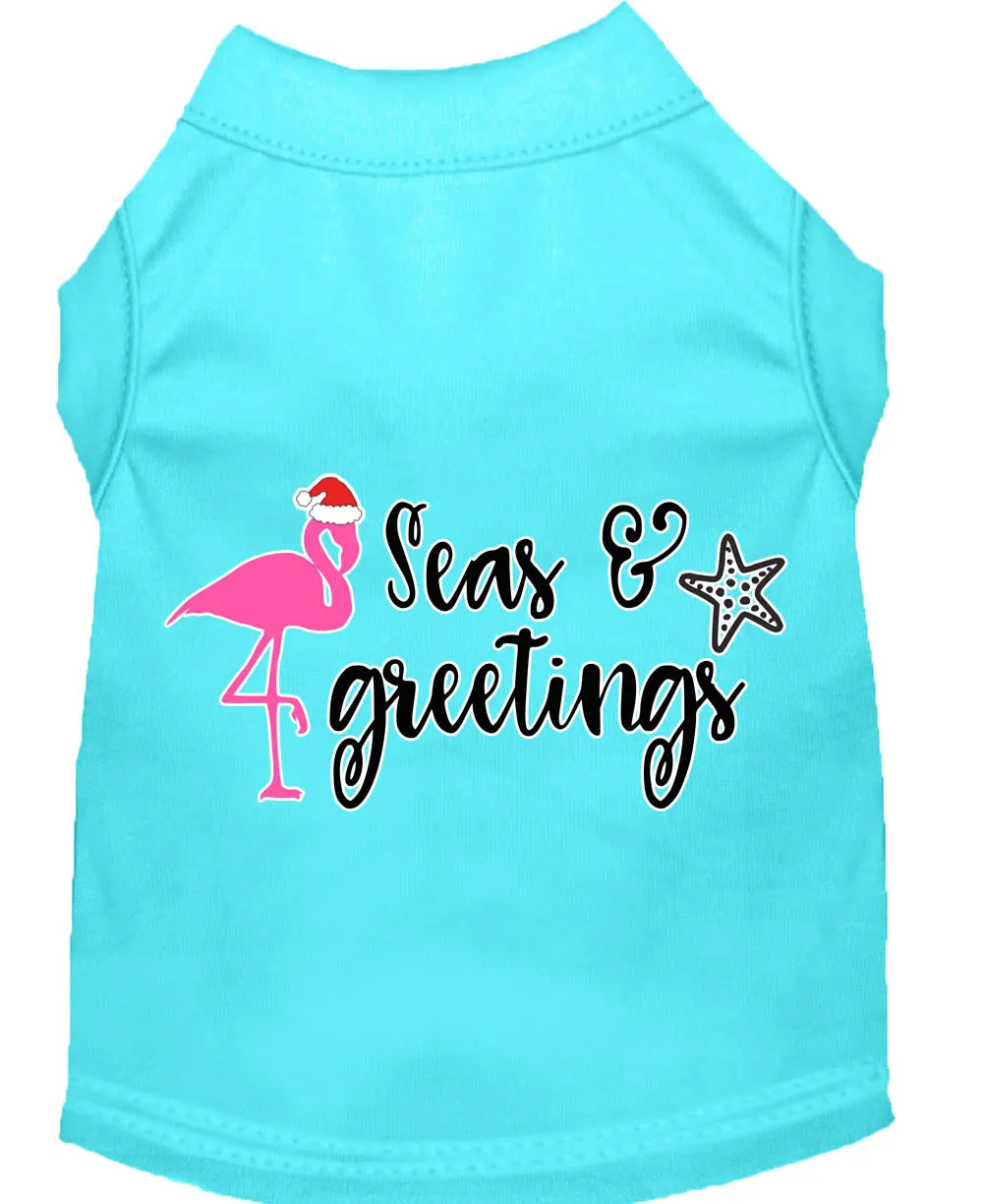 Seas And Greetings Screen Print Dog Shirt Aqua Sm