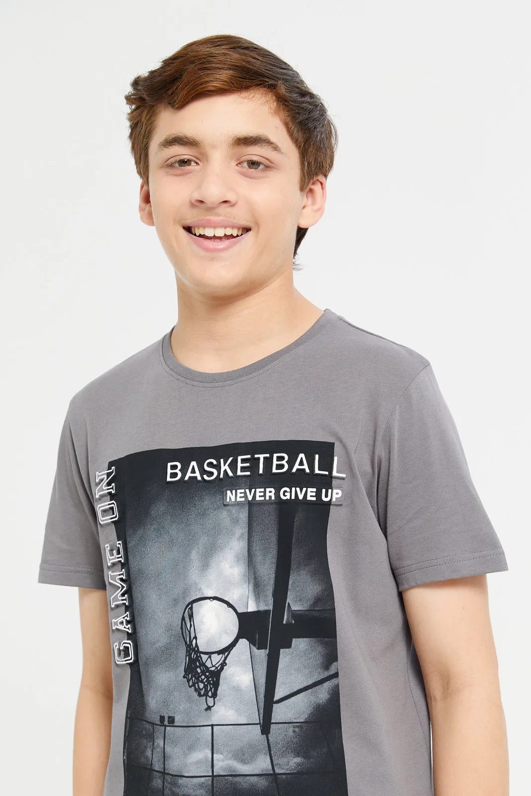 Senior Boys Charcoal Printed T-Shirt