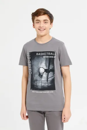 Senior Boys Charcoal Printed T-Shirt