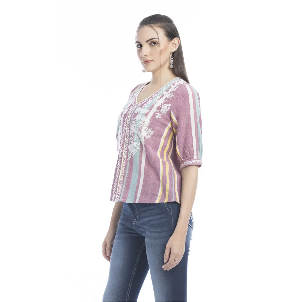 Sophia Jane Embroidered Striped Top