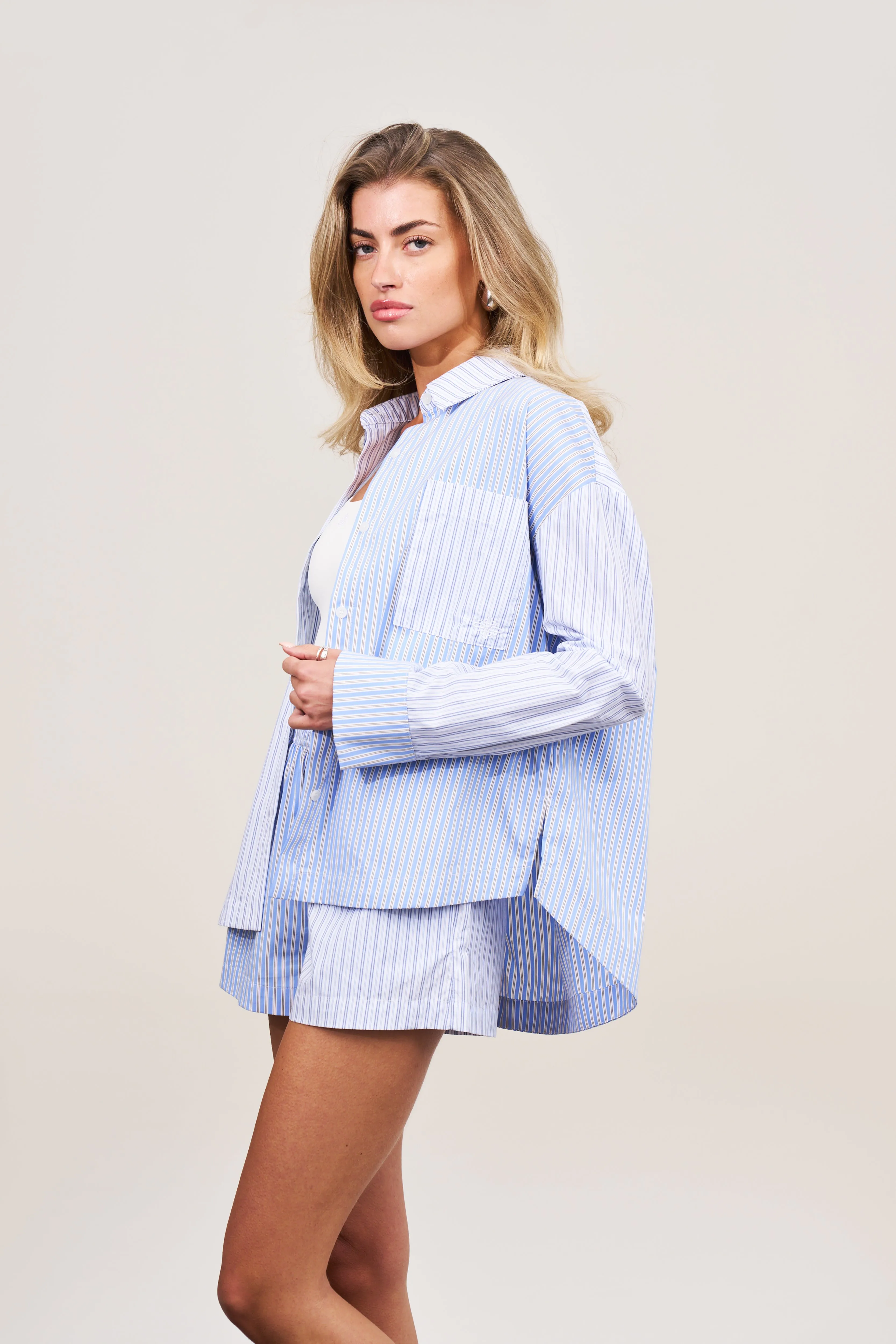 SPLICED STRIPE SHIRT - BLUE