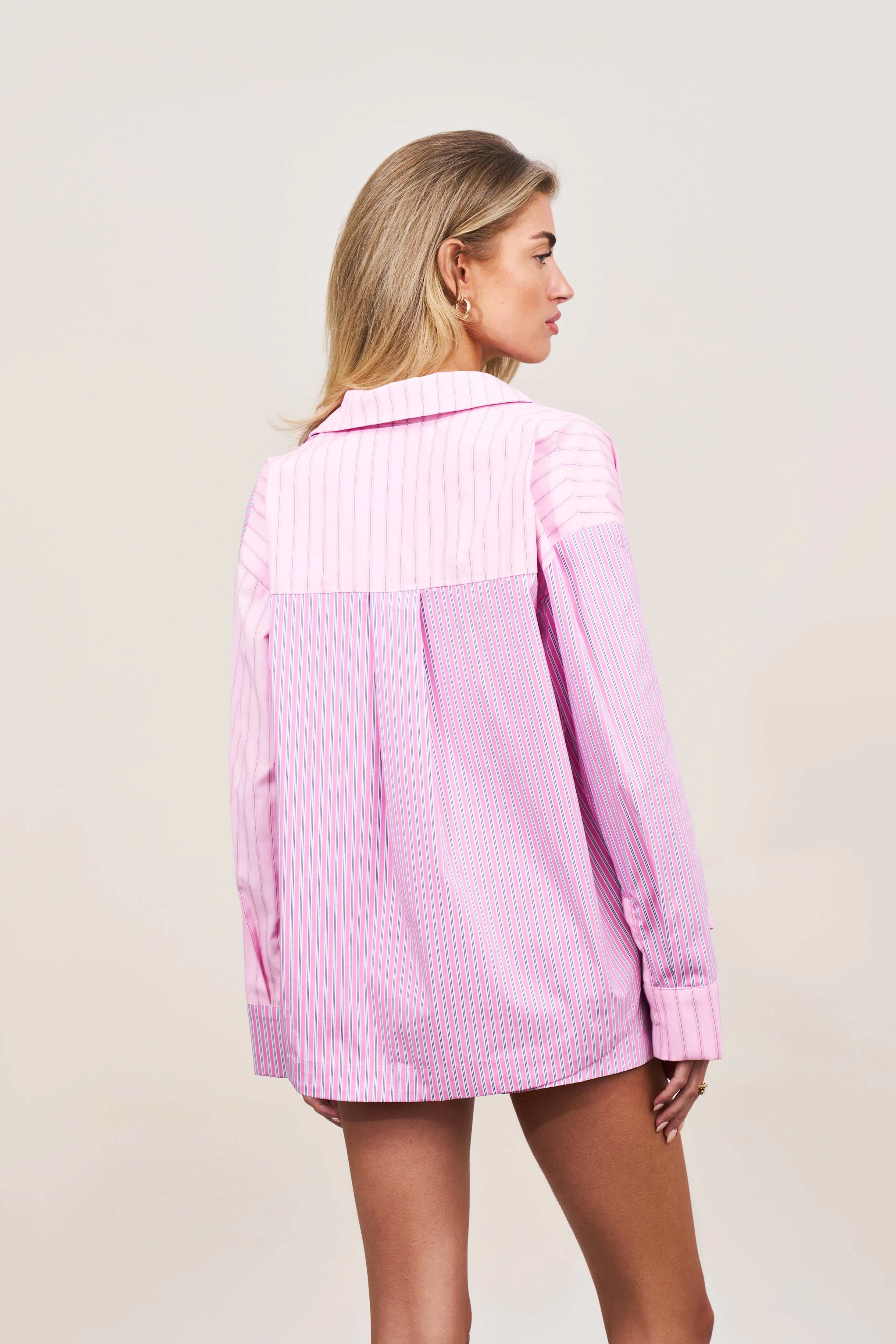 SPLICED STRIPE SHIRT - PINK