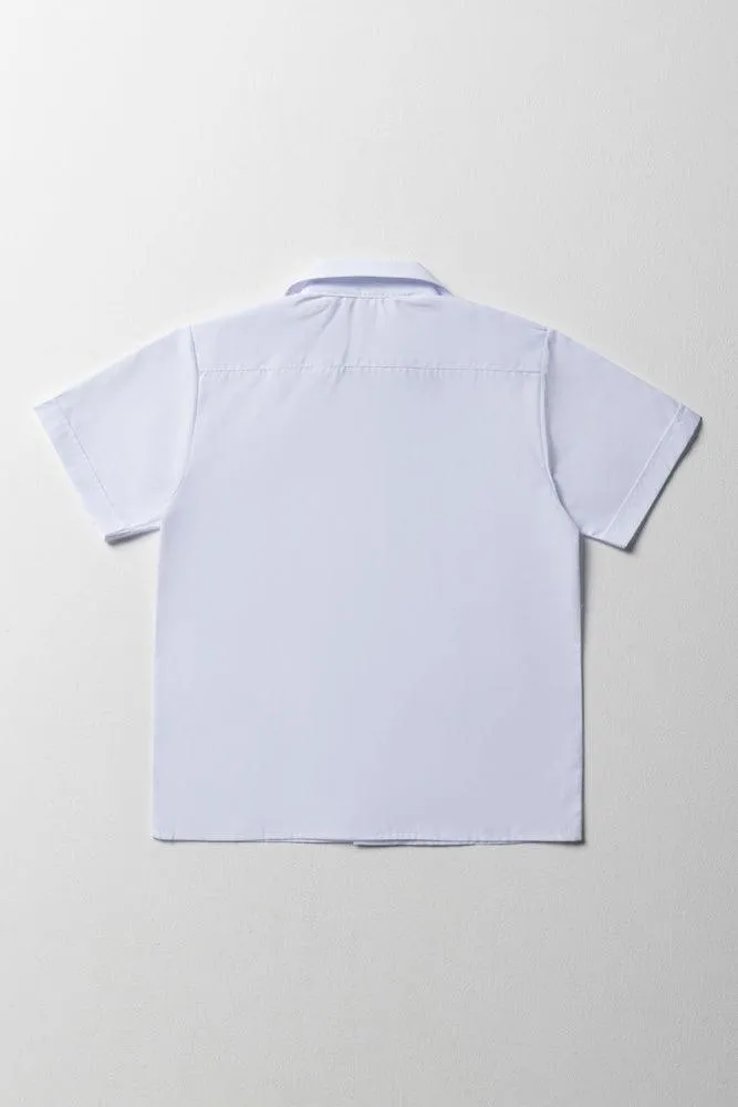 Unisex school short sleeve open neck shirt white