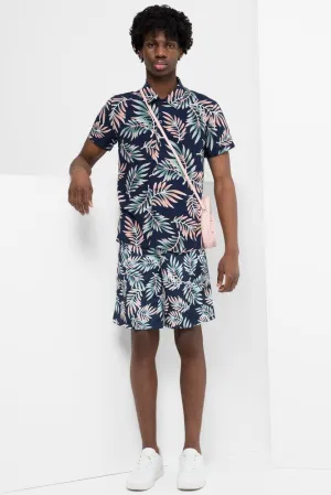 Viscose Ss Shirt Aop Palm Tree Navy