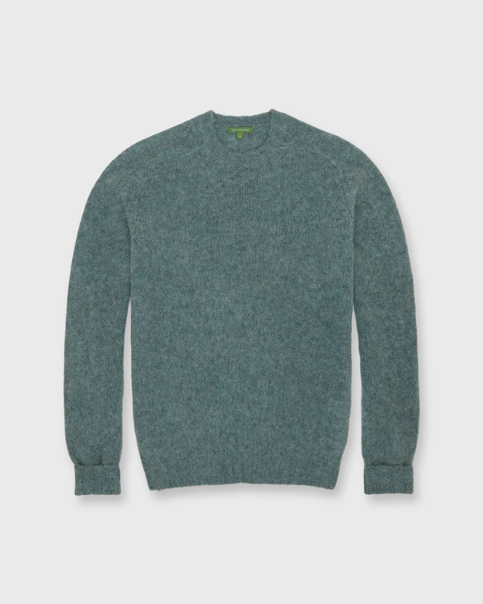 Washed Crewneck Sweater in Heather Pine Shetland Wool