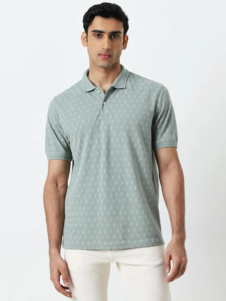 WES Casuals Sage Printed Relaxed-Fit Polo T-Shirt