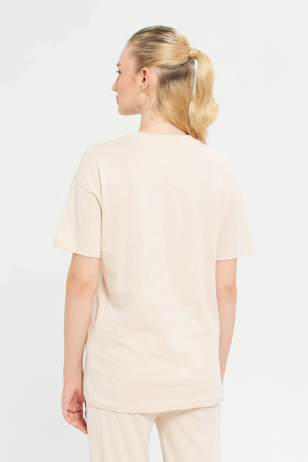 Woman Beige Printed Active T-Shirt