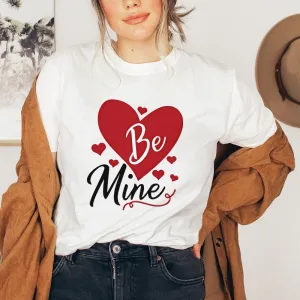 Women Valentine's Day Be Mine Love Heart Print Graphic T-shirt