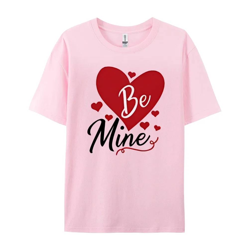 Women Valentine's Day Be Mine Love Heart Print Graphic T-shirt