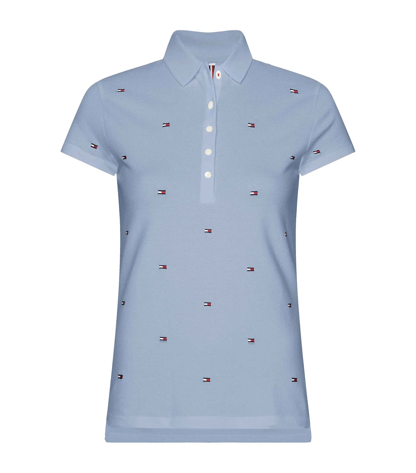 Women's IM Felicia Slim Embroidered Polo Shirt Mini Flag All Over Embr / Breezy Blue