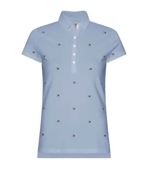 Women's IM Felicia Slim Embroidered Polo Shirt Mini Flag All Over Embr / Breezy Blue