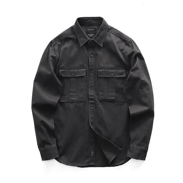 xiangtuibao Male Cargo Work Shirts New 100% Cotton Military Shirt Men Long Sleeve Casual Dress Ami Kaji American Retro Shirt